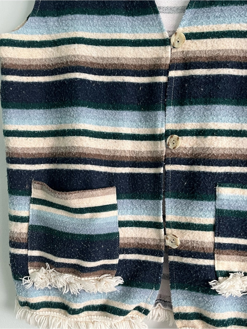 Vintage Coastal Cowgirl Striped Fringe Button-Front Vest Y2K Surfer Tapestry - Picture 5 of 12